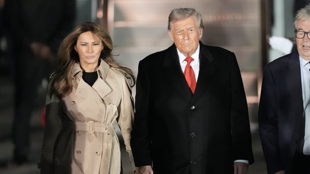 US President Donald Trump and First Lady Melania Trump arrive at Stansted Airport