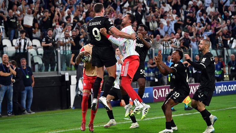 Dusan Vlahovic of Juventus celebrates scoring
