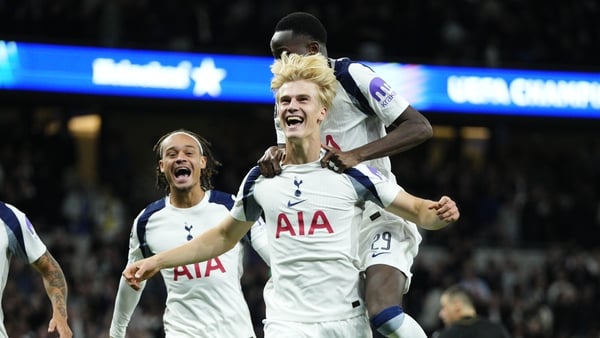 LONDON, UNITED KINGDOM - SEPTEMBER 16: Lucas Bergvall (15) of Tottenham celebrates after scoring his sides first goal during the UEFA Champions League football match between Tottenham Hotspur and Villarreal CF at Tottenham Hotspur Stadium on September 16,