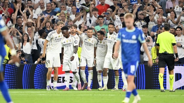 Kylian Mbappe of Real Madrid celebrates after scoring a goal during the UEFA Champions League group stage match between Real Madrid and Olympique de Marseille at Santiago Bernabeu Stadium in Madrid, Spain on September 16, 2025. (Photo by Burak Akbulut/Anadolu via Getty Images)
