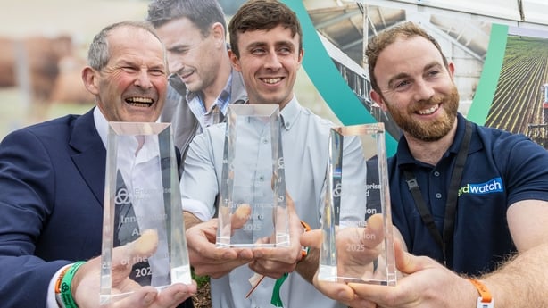Pictured outside the Innovation Arena after today's final is (l-r) Dr Dan Ryan, ScanInsights; Stephen Fagan, GlasPort Bio; and James Greevy, Herdwatch