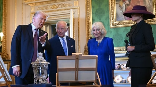 US President Donald Trump, King Charles, Queen Camilla with US First Lady Melania Trump at Windsor Castle