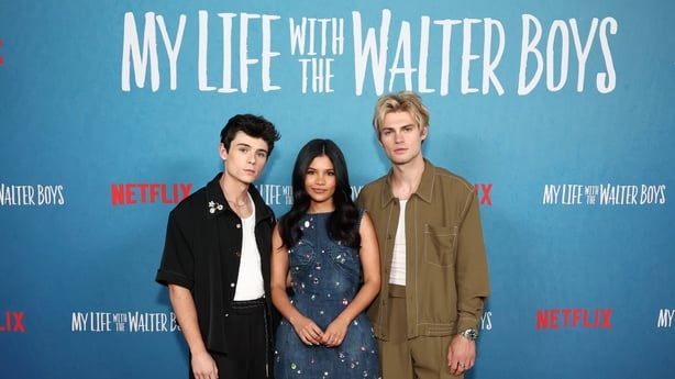 NEW YORK, NEW YORK - AUGUST 27: Ashby Gentry, Nikki Rodriguez and Noah LaLonde attend Netflix's "My Life With The Walter Boys" photo call on August 27, 2025 in New York City. (Photo by Cindy Ord/Getty Images)