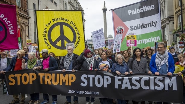 Protesters in central London opposed to the state visit of US President Donald Trump