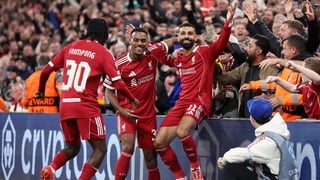 LIVERPOOL, ENGLAND - SEPTEMBER 17: Mohamed Salah of Liverpool celebrates scoring the second goal during the UEFA Champions League 2025/26 League Phase MD1 match between Liverpool FC and Atletico de Madrid at Anfield on September 17, 2025 in Liverpool, Eng
