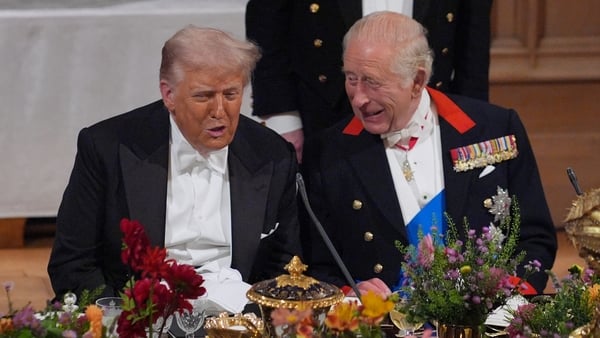 US President Donald Trump and King Charles at a state banquet in Windsor Castle