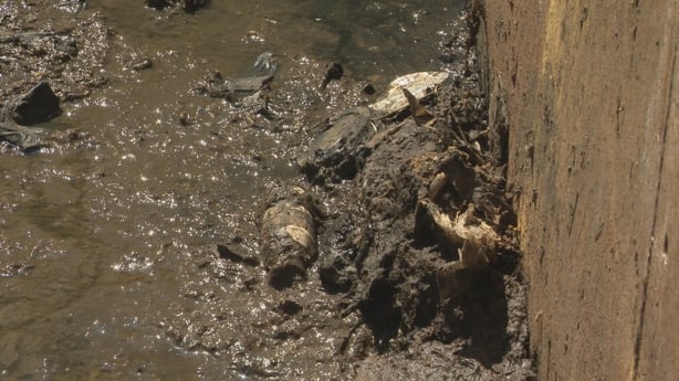 A blocked sewer pipe