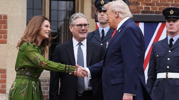 Prime Minister Sir Keir Starmer and Lady Victoria Starmer greet US President Donald Trump at Chequers