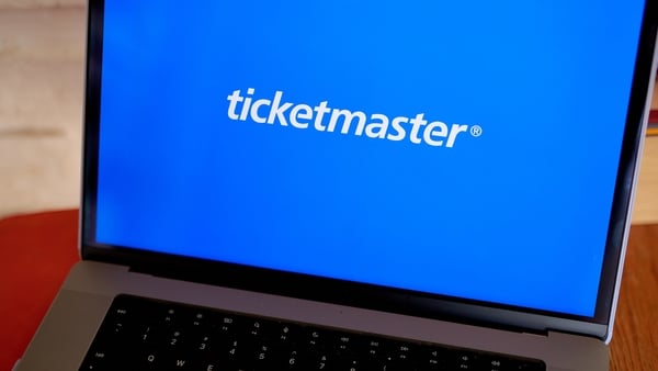 The Ticketmaster logo arranged on a laptop in New York,