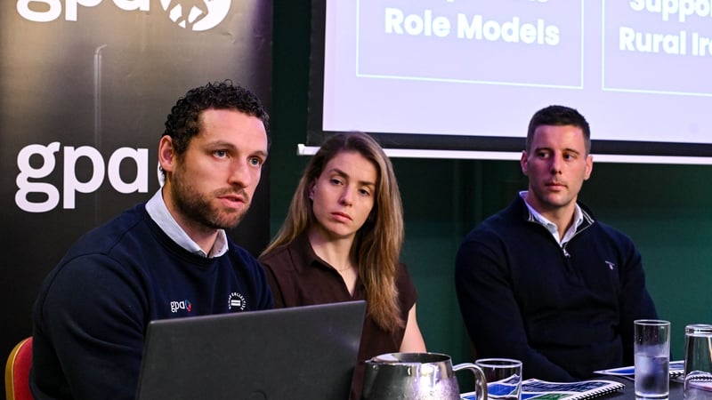 GPA CEO Tom Parsons with GPA's national executive committee co-chair Aisling Maher and Limerick hurler Dan Morrissey