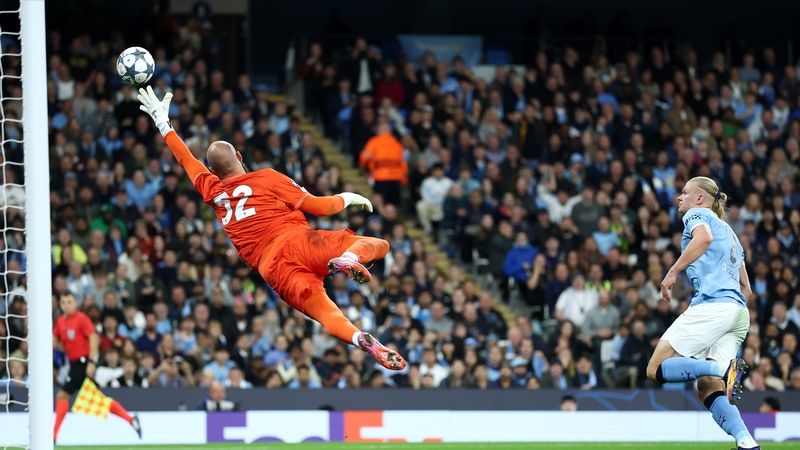 Erling Haaland watches on as he fired City in front against the Serie A side