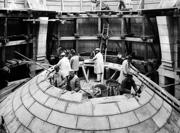 FRANCE - JANUARY 01: Workers working on building one of the towers of the Sacre Coeur, then under construction on the Montmartre Hill in Paris in the 1880's. (Photo by Keystone-France/Gamma-Keystone via Getty Images)