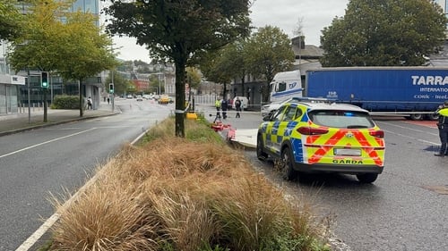 Gardaí at the scene of the crash at the junction of Albert Street and Albert Road in Cork