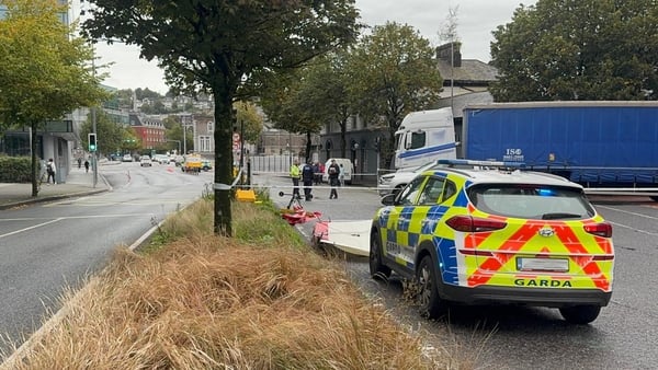 The road cordoned off after the crash involving a bicycle and a truck in Cork city