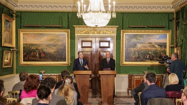 Hilarry Benn and Simon Harris speak from plinths