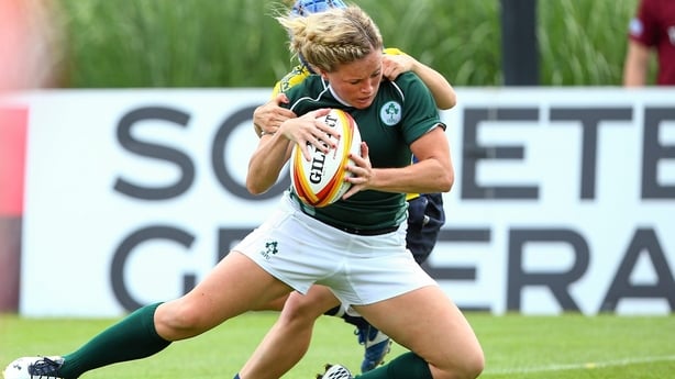9 August 2014; Sharon Lynch, Ireland, crosses the line to score her second and her side's fifth try of the game. 2014 Women's Rugby World Cup Final, Pool B, Ireland v Kazakhstan, Marcoussis, Paris, France. Picture credit: Dorine Bouteiller / SPORTSFILE