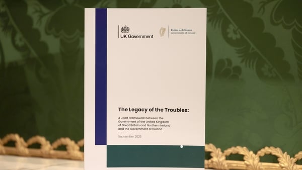 A copy of the newly published joint framework report addressing the legacy of the Northern Ireland Troubles on display