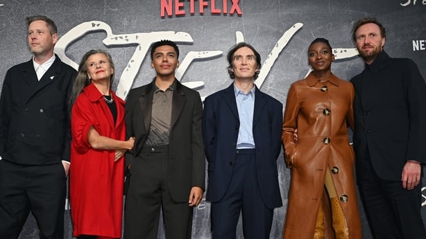 (L-R) Max Porter, Tracey Ullman, Jay Lycurgo, Cillian Murphy, Little Simz aka Simbi Ajikawo and Tim Mielants attend the UK premiere for Steve at The Curzon Mayfair on 16 September, 2025 in London