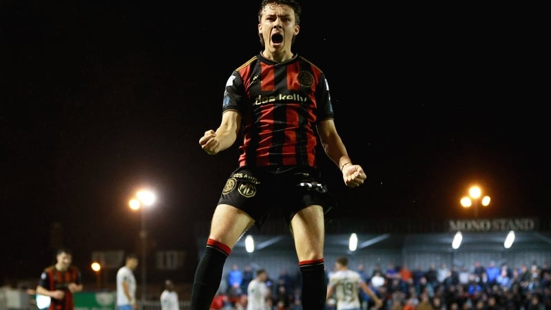 Archie Meekison celebrates after scoring Bohemians' second goal against Waterford