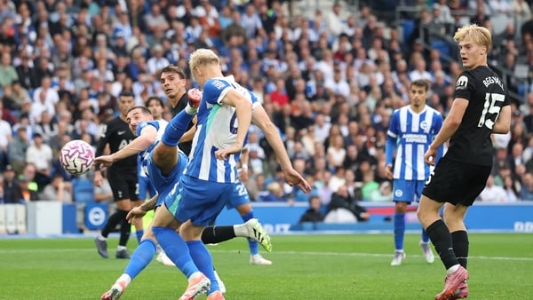Jan Paul van Hecke of Brighton (back to us) scores own goal v Tootenham, Premier League, September 2025
