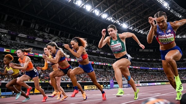 20 September 2025; Kate O'Connor of Ireland, second from right, competing in the women's heptathlon 800m during day eight of the World Athletics Championships Tokyo 2025 at Japan National Stadium in Tokyo, Japan. Photo by Sam Barnes/Sportsfile
