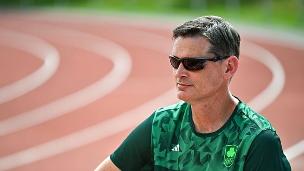 25 July 2024; Athletics Ireland performance director Paul McNamara during a Team Ireland athletics squad training session at Stade Philippe Mahut in Fontainebleau ahead of the 2024 Paris Summer Olympic Games in Paris, France. Photo by Sam Barnes/Sportsfile