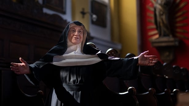 Sister Rita, 81, speaks to a dozen of supporters and former students, at the convent chapel of the Goldenstein castle