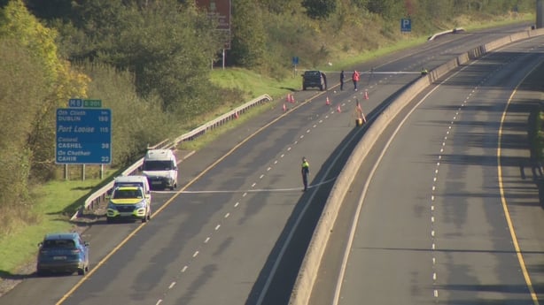 Garda vehicles seen on a stretch of motorway in Cork after a crash