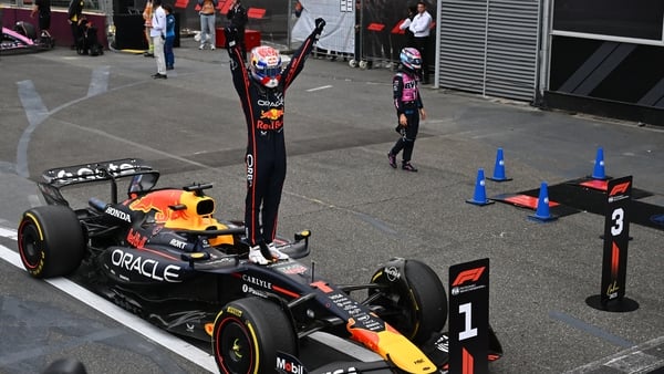 BAKU, AZERBAIJAN - SEPTEMBER 21: Race winner Max Verstappen of the Netherlands and Oracle Red Bull Racing celebrates on arrival in parc ferme during the F1 Grand Prix of Azerbaijan at Baku City Circuit on September 21, 2025 in Baku, Azerbaijan. (Photo by