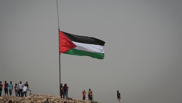The Palestine flag raised on flagpole in An Nabi Saleh village