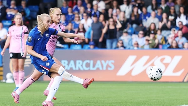 Aggie Beever-Jones of Chelsea scores against Leicester, WSL, September 2025