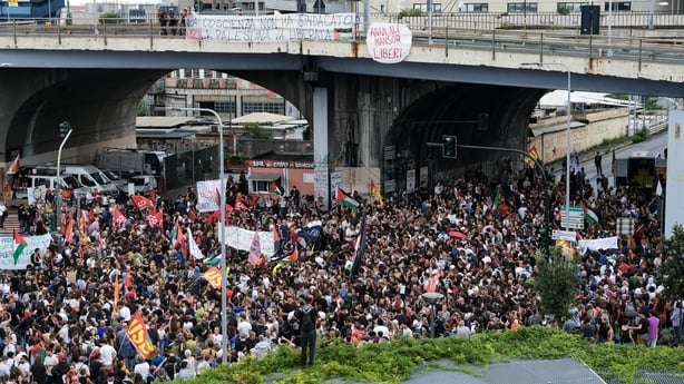 Protesters at the Port Workers' Blockade in Genoa, Italy