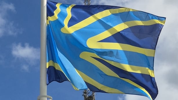 A close-up picture of the Deaf flag - 