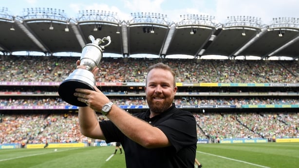 27 July 2019; The 2019 Open Champion Shane Lowry with the Claret Jug ahead of the GAA Hurling All-Ireland Senior Championship Semi-Final match between Kilkenny and Limerick at Croke Park in Dublin. Photo by Ramsey Cardy/Sportsfile