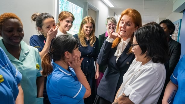 Sarah Ferguson on a visit to the Teenage Cancer Trust unit at University College Hospital, London