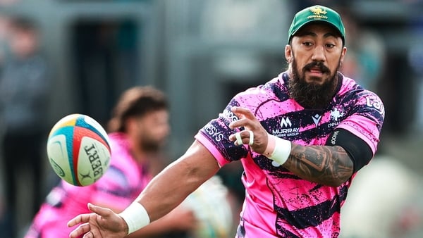 20 September 2025; Bundee Aki during a Connacht Rugby open training session at Dexcom Stadium in Galway. Photo by Thomas Flinkow/Sportsfile