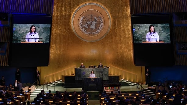 Former German Foreign Minister and President of the 80th session of the United Nations General Assembly Annalena Baerbock speaks during a high-level United Nations General Assembly meeting to mark the United Nations' 80th anniversary at the UN headquarters in New York City on September 22, 2025. (Ph