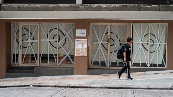 A restaurant is closed and boarded in Hong Kong ahead of Super Typhoon Ragasa