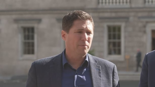 Matt Carthy speaking outside Government Buildings