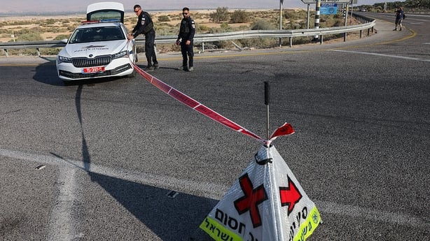 Israeli security forces close off a road leading to the King Hussein (Allenby) bridge