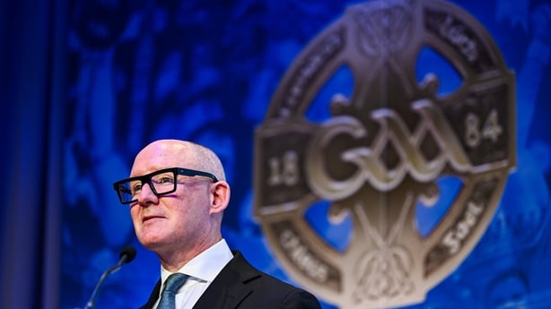 30 November 2024; GAA Football Review Committee chairperson Jim Gavin speaking during the GAA Special Congress 2024 at Croke Park in Dublin. Photo by Piaras Ó Mídheach/Sportsfile