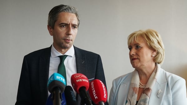 Minister for Rural and Community Development Heather Humphreys (right) and Minister for Further and Higher Education Simon Harris speaking to the media at the Strand Hotel, Limerick, during the Fine Gael party think-in. Picture date: Friday September 15,