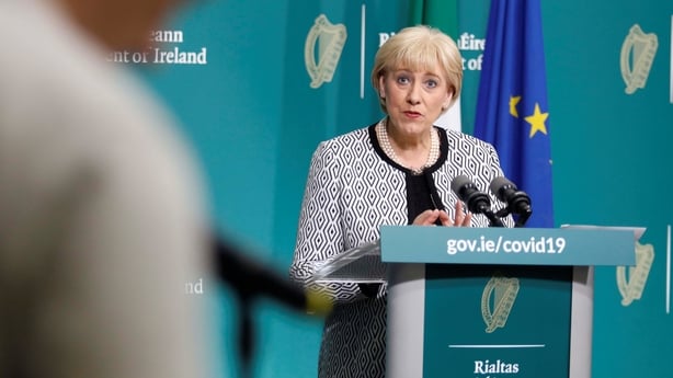 Minister for Business, Enterprise and Innovation, Heather Humphreys TD during the announcement of 26 new COVID-19 research and innovation projects, which will complement existing research activity, at the Government Press Centre, Dublin.