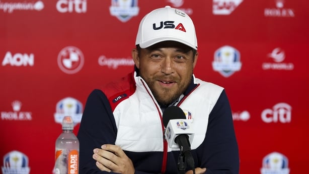 Xander Schauffele of Team United States speaks to the media prior to the Ryder Cup 2025 at Black Course at Bethpage State Park Golf Course on September 23, 2025 in Farmingdale, New York.