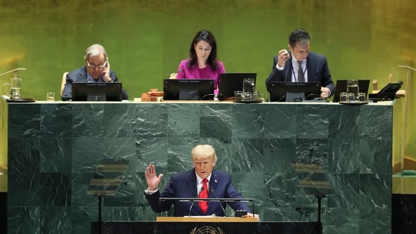 NEW YORK, NEW YORK - SEPTEMBER 23: U.S. President Donald Trump speaks during the United Nations General Assembly (UNGA) at the United Nations headquarters on September 23, 2025 in New York City. World leaders convened for the 80th Session of UNGA, with th