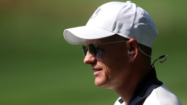 FARMINGDALE, NEW YORK - SEPTEMBER 23: Captain Luke Donald of Team Europe watches a practice round prior to the Ryder Cup 2025 at Black Course at Bethpage State Park Golf Course on September 23, 2025 in Farmingdale, New York. (Photo by Carl Recine/Getty Images)