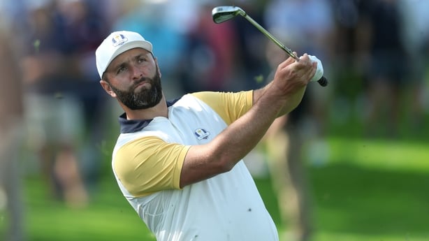 FARMINGDALE, NEW YORK - SEPTEMBER 23: Jon Rahm of Team Europe watches a shot on the second hole prior to the Ryder Cup 2025 at Black Course at Bethpage State Park Golf Course on September 23, 2025 in Farmingdale, New York. (Photo by Carl Recine/Getty Images)