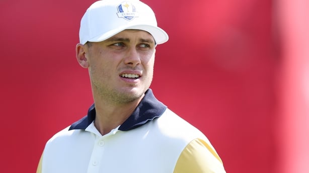 FARMINGDALE, NEW YORK - SEPTEMBER 23: Ludvig Aberg of Team Europe looks on while playing a practice round prior to the Ryder Cup 2025 at Black Course at Bethpage State Park Golf Course on September 23, 2025 in Farmingdale, New York. (Photo by Andrew Redington/Getty Images)