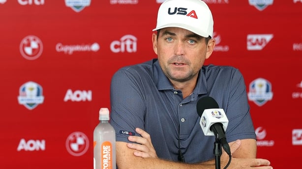 FARMINGDALE, NEW YORK - SEPTEMBER 23: Captain Keegan Bradley of Team United States talks with reporters prior to the Ryder Cup 2025 at Black Course at Bethpage State Park Golf Course on September 23, 2025 in Farmingdale, New York. (Photo by Maddie Meyer/PGA of America/PGA of America via Getty Images