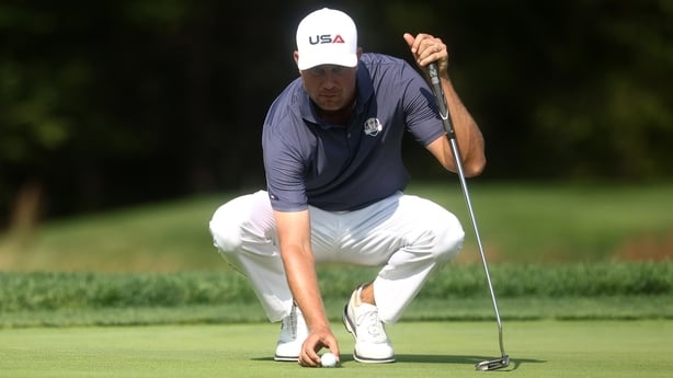 FARMINGDALE, NEW YORK - SEPTEMBER 23: Harris English of Team United States looks over a putt on the 12th hole green prior to the Ryder Cup 2025 at Black Course at Bethpage State Park Golf Course on September 23, 2025 in Farmingdale, New York. (Photo by Jared C. Tilton/Getty Images)